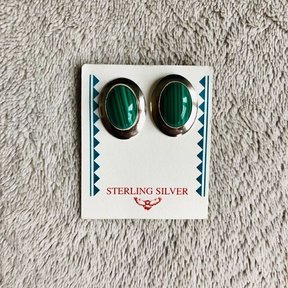 Vintage Berao Malachite and Sterling Silver Earrings